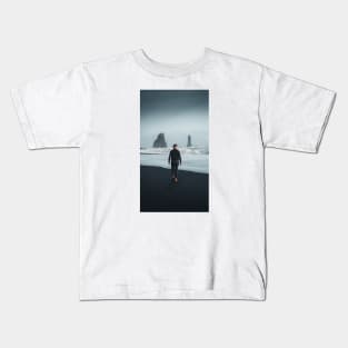 Man on the Black Sand Beach Kids T-Shirt
